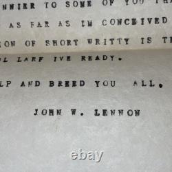 John Lennon Fan Typed Quote Letter The Beatles I Was Bored Ephemera Vintage 60s