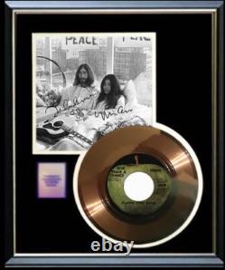 John Lennon Give Peace A Chance Gold Record W- Printed Signed Autographs Rare