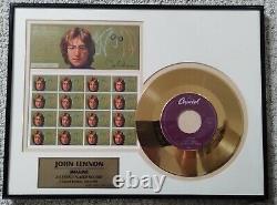 John Lennon Imagine 24kt Gold Record Framed, Numbered FREE SHIPPING Beatles