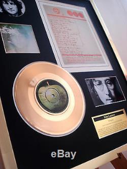 John Lennon Imagine 7 Gold Record Disc & Hand Written Lyrics Display