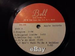 John Lennon Imagine Alternate Mix Acetate LP with Bell Sound Studios Lbl Beatles
