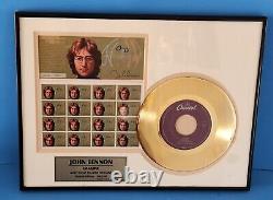 John Lennon Imagine Framed Print & 24KT Gold Plated Record & Stamps Limited Ed