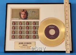 John Lennon Imagine Framed Print & 24KT Gold Plated Record & Stamps Limited Ed