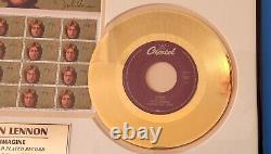 John Lennon Imagine Framed Print & 24KT Gold Plated Record & Stamps Limited Ed