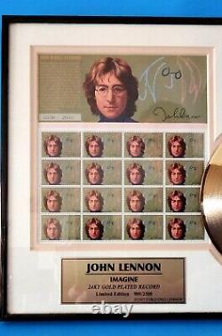 John Lennon Imagine Framed Print & 24KT Gold Plated Record & Stamps Limited Ed