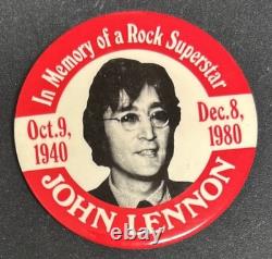 John Lennon In Memory Of A Rock Superstar Beatle Button Red Button Pinback