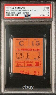 John Lennon Last Concert Final Performance 1972 Concert Ticket 8/30/72 Msg Psa 4