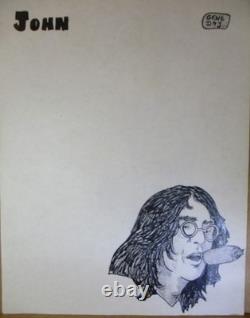 John Lennon ORIGINAL PORTRAIT ART GENE DAY Beatles 1971 Bitter Green B&W Signed