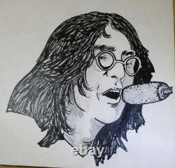 John Lennon ORIGINAL PORTRAIT ART GENE DAY Beatles 1971 Bitter Green B&W Signed