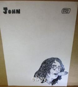 John Lennon ORIGINAL PORTRAIT ART GENE DAY Beatles 1971 Bitter Green B&W Signed