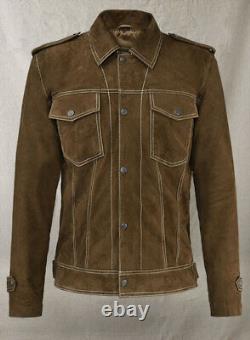 John Lennon Rubber Soul (the Beatles) Suede Soft Lambskin Leather Jacket Men's