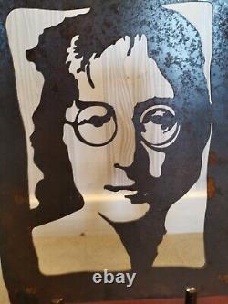 John Lennon The Beatles Metal Sculpture on Solid Mahogany Stand