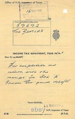 John Lennon The Beatles Signed 2x Income Tax Repayment Claim PSA/DNA/CAIZZO