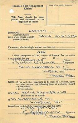 John Lennon The Beatles Signed 2x Income Tax Repayment Claim PSA/DNA/CAIZZO