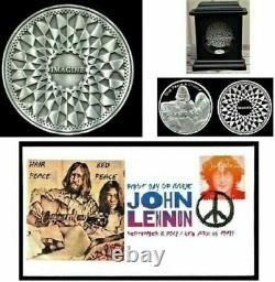 John Lennon Yoko Ono 2004 Grant for Peace Award United Nations +Silver Coin +FDC