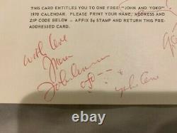 John Lennon Yoko Ono Beatles Signed 3x5 post card 1970 calendar vintage rare