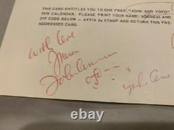 John Lennon Yoko Ono Beatles Signed 3x5 post card 1970 calendar vintage rare