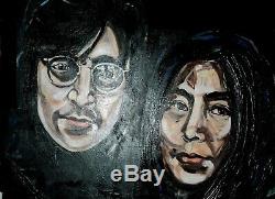 John Lennon & Yoko Ono Original Large painting on canvas, Signed The Beatles Art