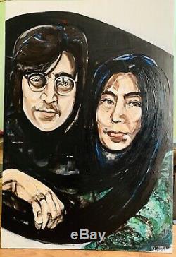 John Lennon & Yoko Ono Original Large painting on canvas, Signed The Beatles Art