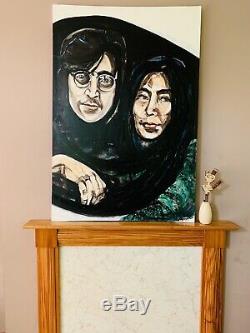 John Lennon & Yoko Ono Original Large painting on canvas, Signed The Beatles Art