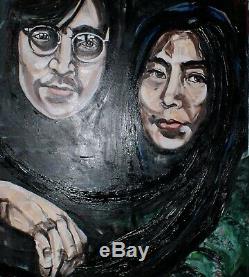 John Lennon & Yoko Ono Original Large painting on canvas, Signed The Beatles Art