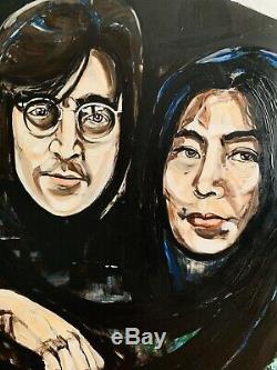 John Lennon & Yoko Ono Original Large painting on canvas, Signed The Beatles Art