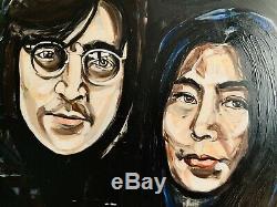 John Lennon & Yoko Ono Original Large painting on canvas, Signed The Beatles Art