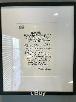 John Lennon framed lyrics The Beatles Years I'm So Tired