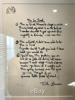John Lennon framed lyrics The Beatles Years I'm So Tired
