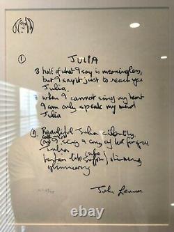 John Lennon framed lyrics The Beatles Years Julia