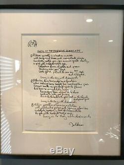 John Lennon framed lyrics The Beatles Years Lucy In The Sky With Diamonds
