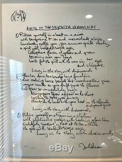 John Lennon framed lyrics The Beatles Years Lucy In The Sky With Diamonds