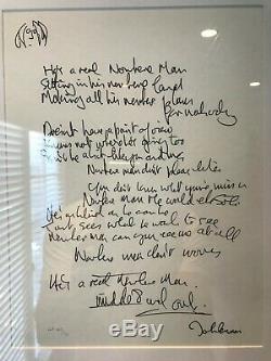 John Lennon framed lyrics The Beatles Years Nowhere Man