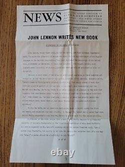 John Lennon original 1965 US PROMO newsletter for'A Spaniard In The Works' book