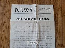 John Lennon original 1965 US PROMO newsletter for'A Spaniard In The Works' book