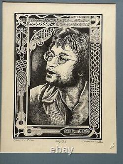 John Lennon the Beatles Print Lithograph 20/27 signed by D Grunwald, COA vintage