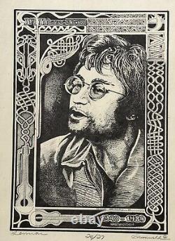 John Lennon the Beatles Print Lithograph 20/27 signed by D Grunwald, COA vintage