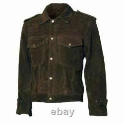 Men's Beatles John Lennon Trucker Jacket Slim Fit Real Suede Leather