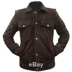 New Men's John Lennon Beatles Rocker Brown Vintage Suede Leather Jacket