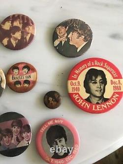 OFFICIAL BEATLES FAN BUTTON GREEN DUCK Rare Away With Words John Lennon, 12 Pins