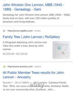 Oh John Lennon Family Tree Yoko Ono Autographed