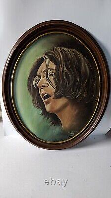 Original 1984 framed oil painting of Beatles John Lennon signed by artist