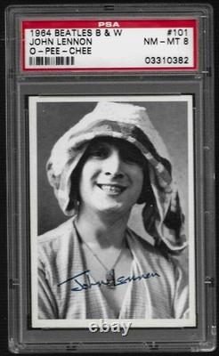 RARE 1964 O-PEE-CHEE CANADA BEATLES # 101 John LENNON FUNNY PIC PSA 8 BEAUTY