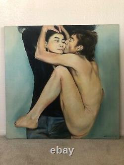 RARE Antique Vintage John Lennon Yoko Ono Beatles Oil Painting