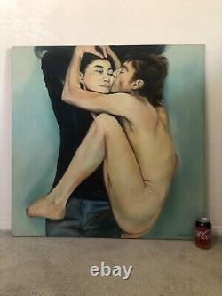 RARE Antique Vintage John Lennon Yoko Ono Beatles Oil Painting