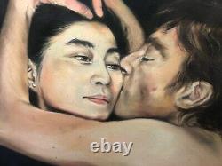 RARE Antique Vintage John Lennon Yoko Ono Beatles Oil Painting