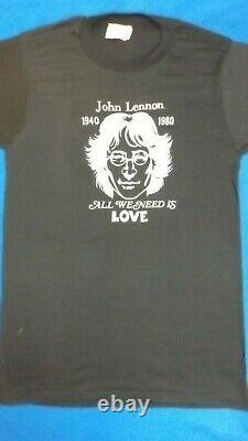 Rare Vintage The Beatles John Lennon Memorial Tee Shirt And Pinback Collection