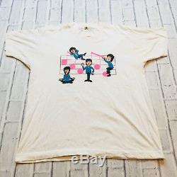 THE BEATLES 80s VTG Tour T Shirt Rock Roll L SCREEN STARS John Lennon Caricature