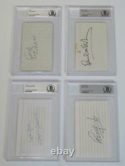 THE BEATLES Signed Autograph 3x5 Index Card Cut Set x4 Slab John Lennon BAS JSA