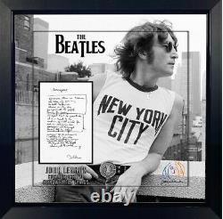 The Beatles John Lennon Framed Hand Written Lyrics B/W Photo With Laser Signature